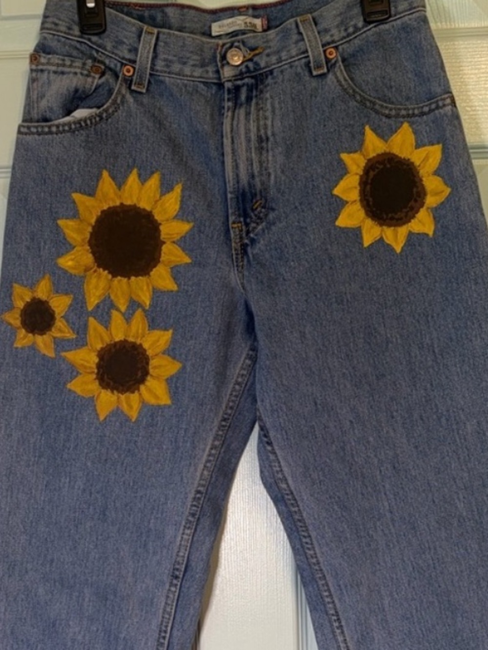 Hand Painted Levi’s Jeans Sunflower Floral Denim Y2K Boho Artwear